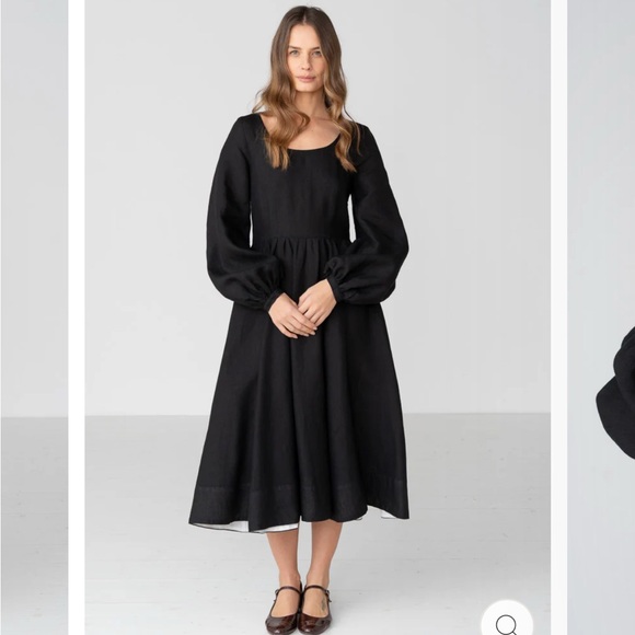 Son de Flor Dresses & Skirts - Son de Flor Black Long-Sleeve Midi Dress with Puff Sleeves